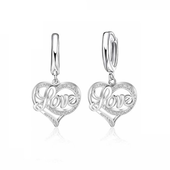 Heart Love Necklace Earrings 925 Sterling Silver Set Gift Necklace Earrings - Picture 2 of 3